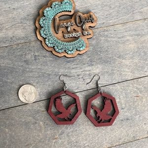 Handmade Wood Stained & Laser Cut Patriotic American Eagle USA Large Earrings